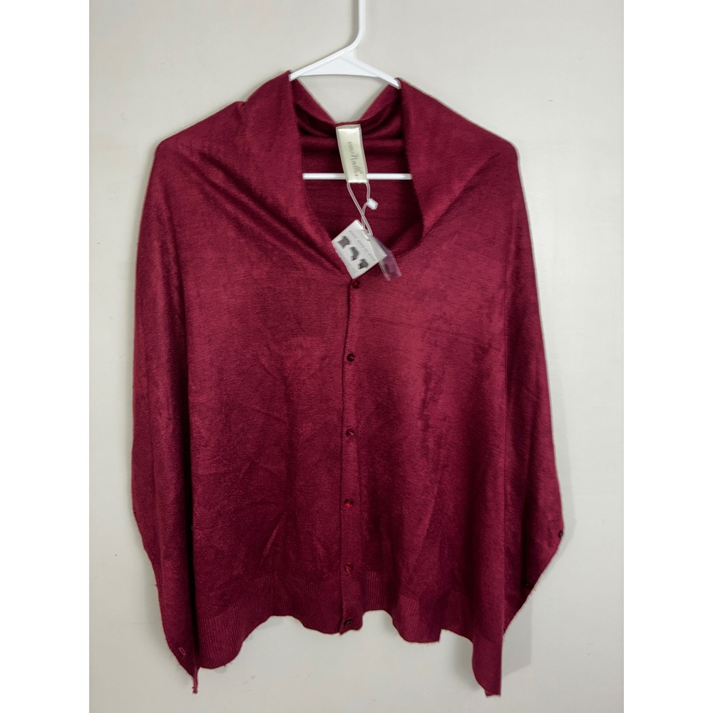 Simply Noelle Button Wrap Women OS Burgundy Multi-Way Knit Poncho Scarf Shawl